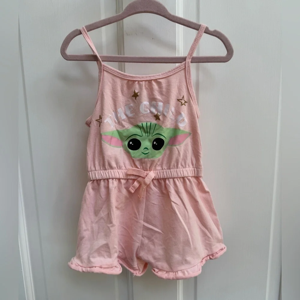 Star Wars 2T Girl Pink The Child Yoda Mandalorian Tank Top Toddler Romper
